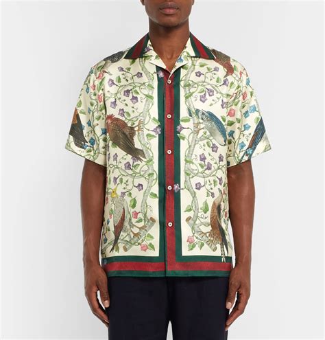 gucci camp collar printed silk shirt